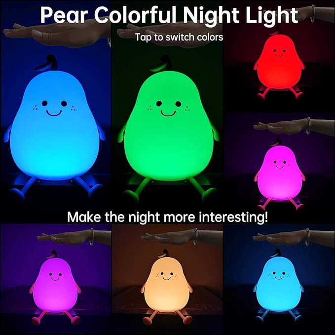 Cute Pear Silicone Lamp – Color-Changing Night Light for Kids’ Room