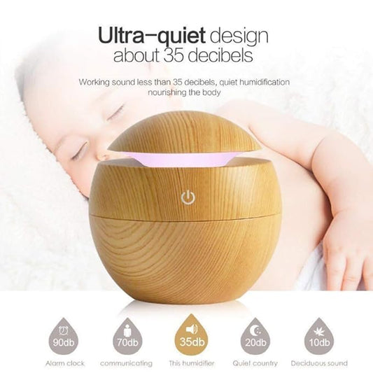 Wooden Cool Mist Humidifier – Essential Oil Diffuser with Colorful Lights