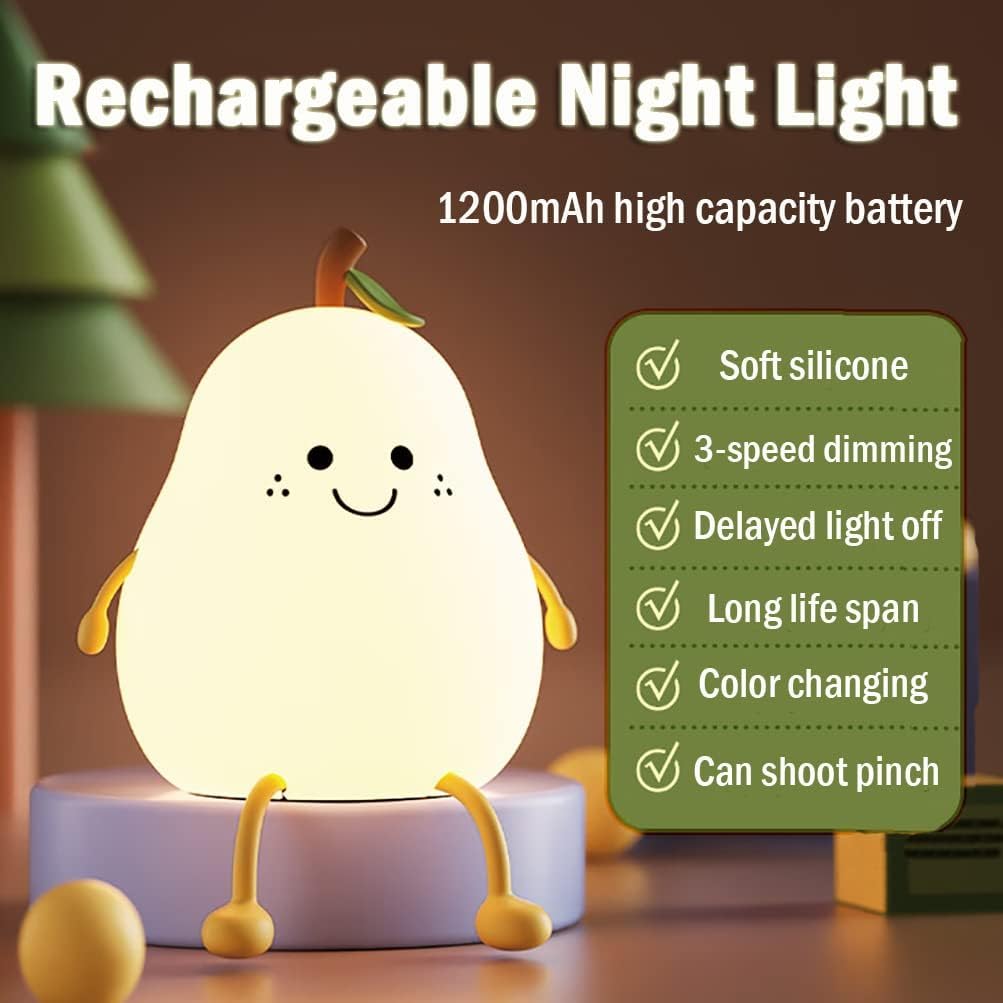 Cute Pear Silicone Lamp – Color-Changing Night Light for Kids’ Room
