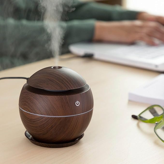 Wooden Cool Mist Humidifier – Essential Oil Diffuser with Colorful Lights
