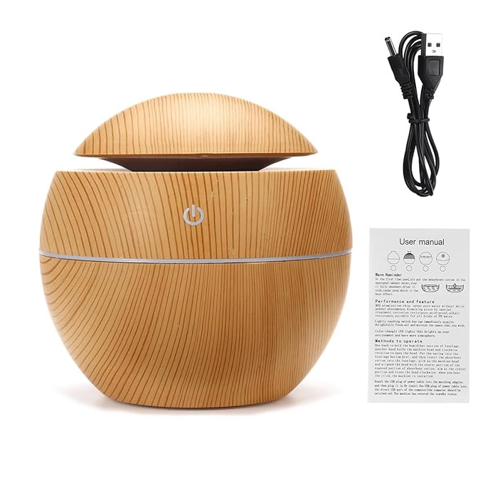 Wooden Cool Mist Humidifier – Essential Oil Diffuser with Colorful Lights