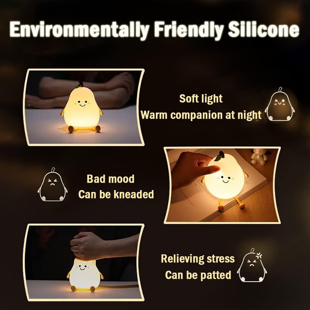 Cute Pear Silicone Lamp – Color-Changing Night Light for Kids’ Room