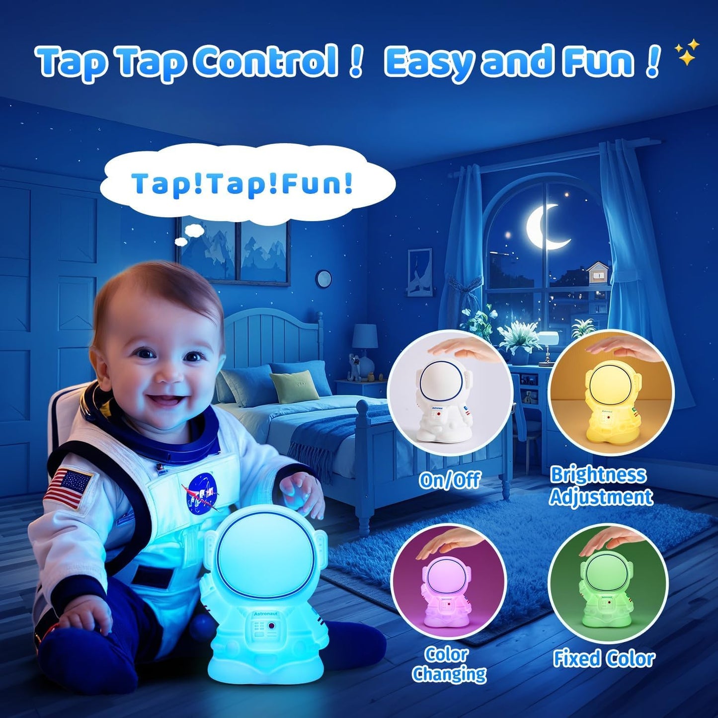 Cute Astronaut Silicone Night Lamp – 16-Color LED Light for Kids Room