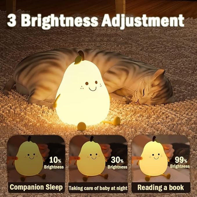 Cute Pear Silicone Lamp – Color-Changing Night Light for Kids’ Room